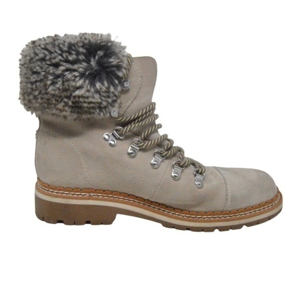 Sam Edelman Suede Bowen Boots, Faux Fur Top - Light Gray, Size 7-1/2 - Picture 2 of 15